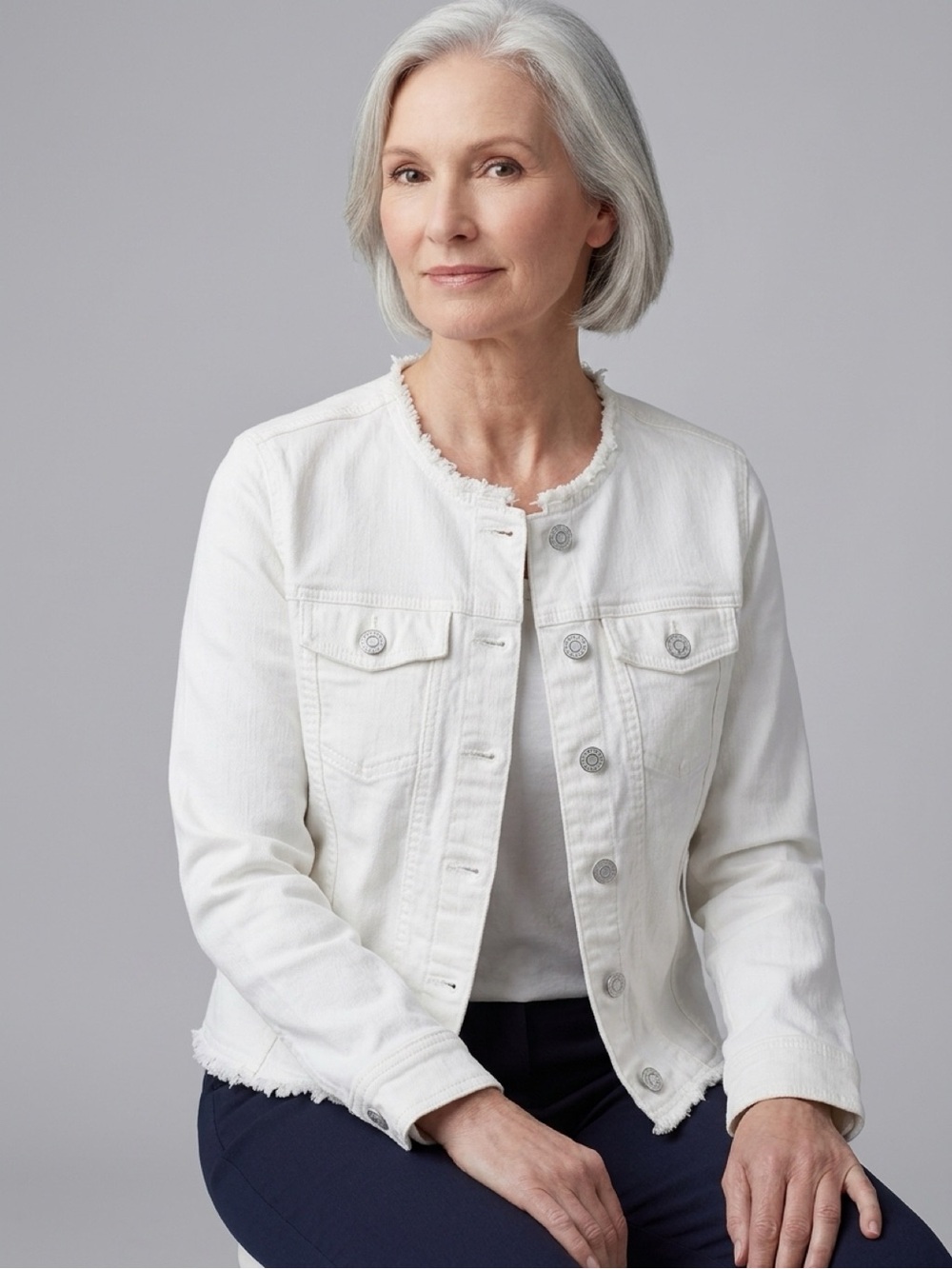 Kensie white  Fringe Hem Denim Jacket